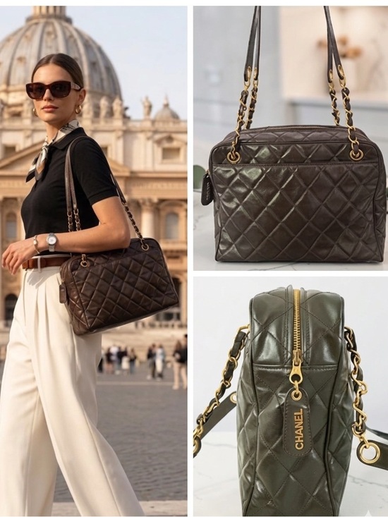 CHANEL Handbags - CHANEL Vintage Brown Quilted Lambskin Camera Bag Series 4